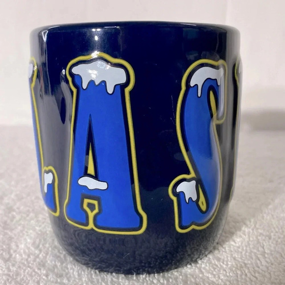 Vintage Navy Blue Ceramic Alaska Eight  Stars Of Gold On A Field Of Blue Mug - Picture 4 of 15